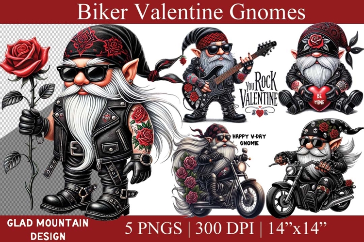 Biker Valentine Gnomes, Biker gnome sublimation, Love Gnomes
