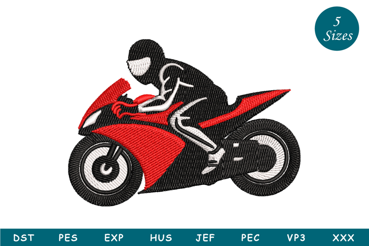 Bike With Rider Machine Embroidery