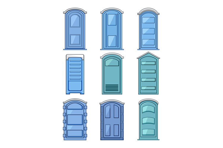 Portable toilets set showing various design styles