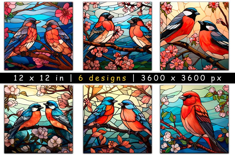 Christmas Bird Stained Glass Digital Paper example image 1