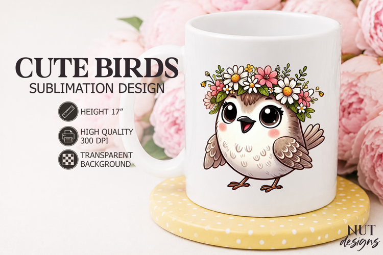 Summer sublimation Cute Flower Crown Bird Sublimation