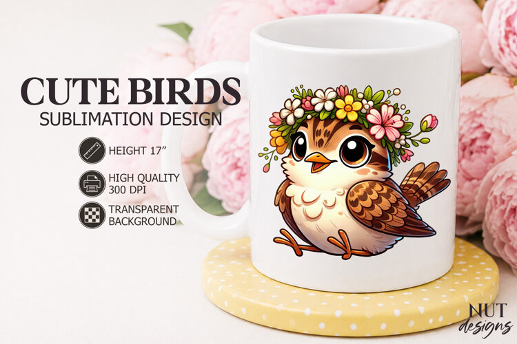 Summer sublimation Cute Floral Sparrow Sublimation example image 1