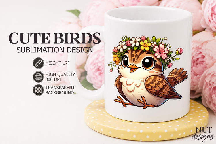 Summer sublimation Cute Floral Sparrow Sublimation