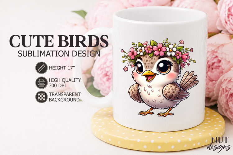 Summer sublimation Cute Floral Crown Bird Sublimation