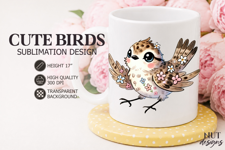 Summer sublimation Cute Floral Sparrow Sublimation