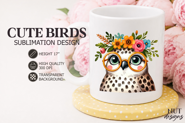 Summer sublimation Cute Owl Floral Glasses Sublimation