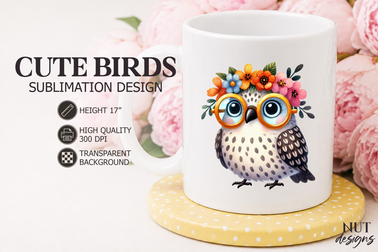 Summer sublimation Cute Floral Owl with Glasses