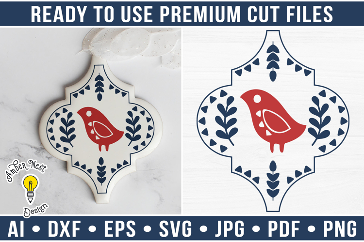 Scandinavian Arabesque Bird Ornament | Christmas SVG
