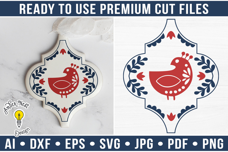 Scandinavian Arabesque Bird Ornament | Christmas SVG