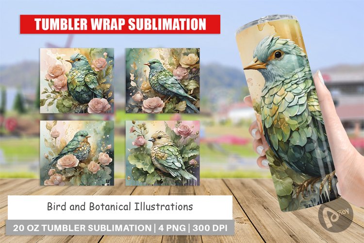 Tumbler Sublimation Wrap Bird and Botanical