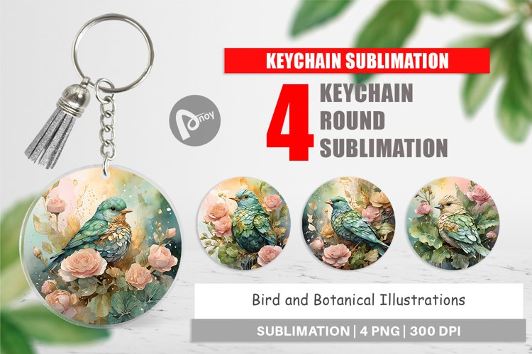 Keychain Bird and Botanical