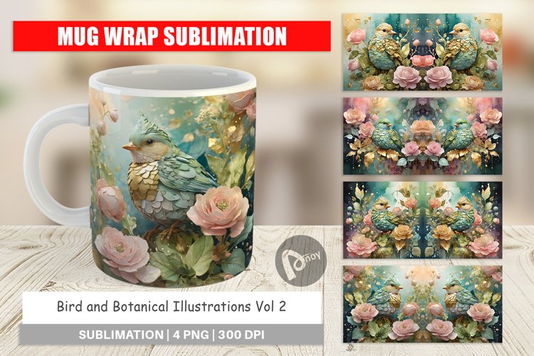 Mug Wrap Design Bird and Botanical example image 1