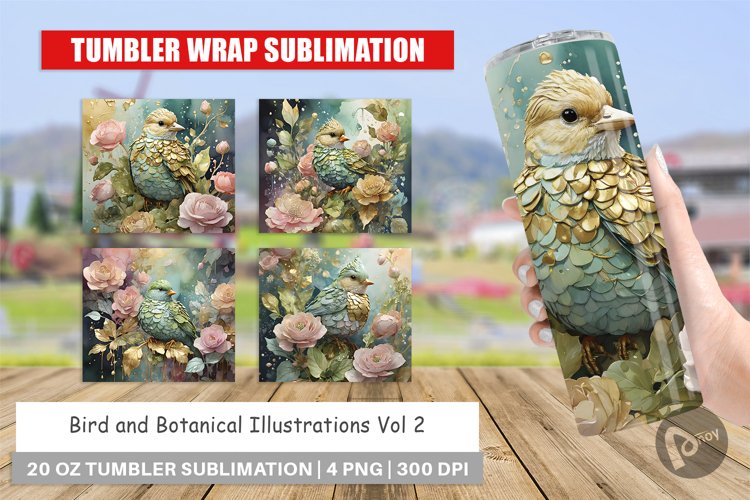 Tumbler Sublimation Wrap Bird and Botanical