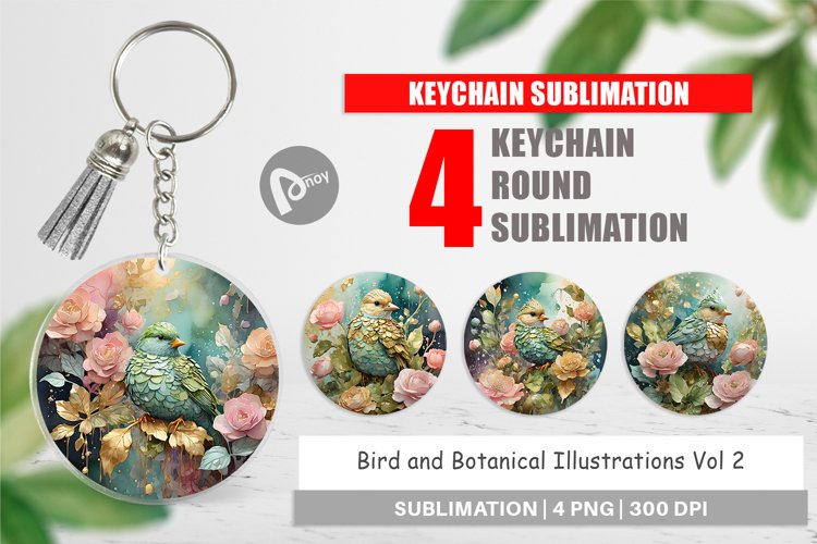 Keychain Bird and Botanical