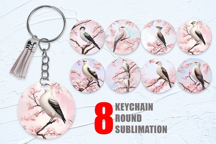 Bird and Cherry Blossoms Keychain | Keyring