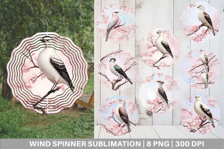 Bird and Cherry Blossoms Wind Spinner | Sublimation Spinner example image 1