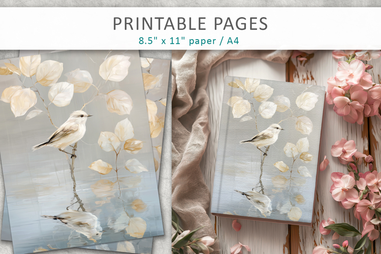 bird junk journal paper, creative pages