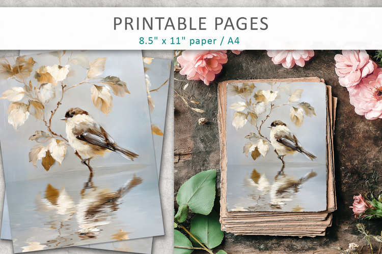 bird junk journal paper, paint texture art