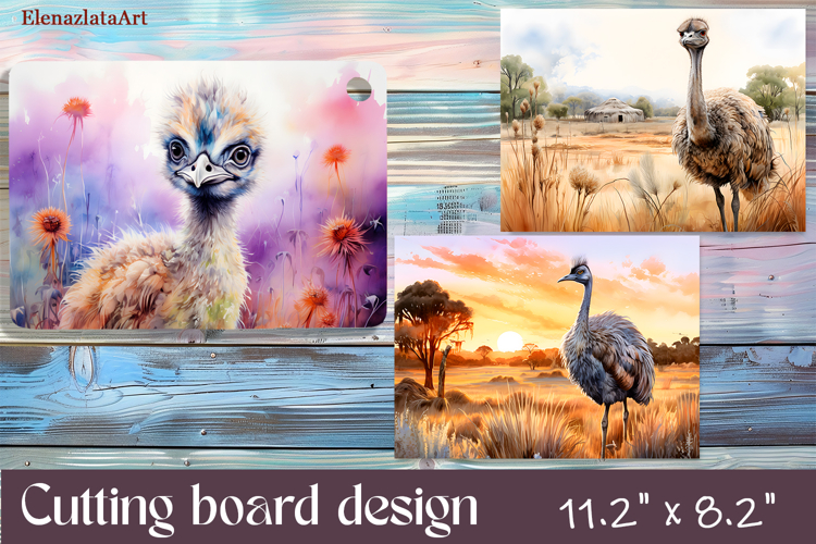Flowers and bird ostrich Cutting Board Design. ostrich Board