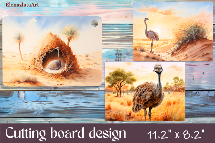Flowers and bird ostrich Cutting Board Design. ostrich Board