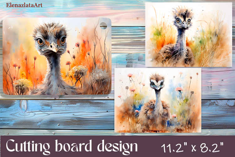 Flowers and bird ostrich Cutting Board Design. ostrich Board