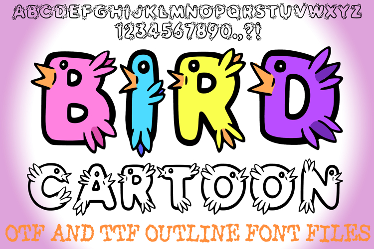 Bird Cartoon Alphabet Lettering ABC Text Font Handwriting