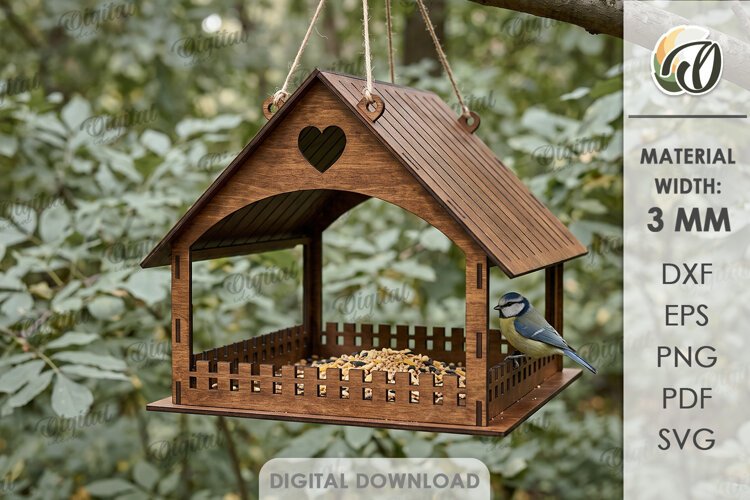 Bird Feeder Laser Cut. Hanging Bird Feeder House SVG example image 1