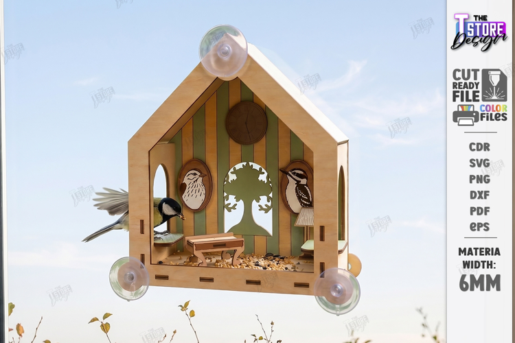 Window Bird Feeder Laser Cut | Hanging Birdfeeder Station