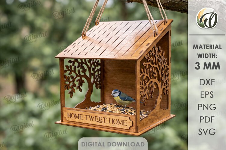 Bird Feeder Laser Cut. Hanging Bird Feeder House SVG example image 1