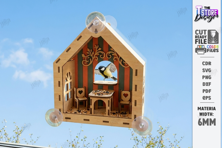 Window Bird Feeder Laser Cut | Hanging Birdfeeder Station