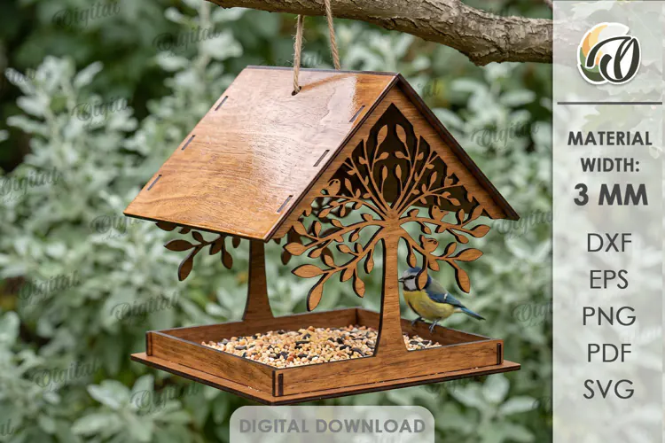 Bird Feeder Laser Cut. Hanging Bird Feeder Station SVG