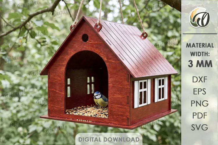 Bird Feeder Laser Cut. Hanging Bird Feeder House SVG