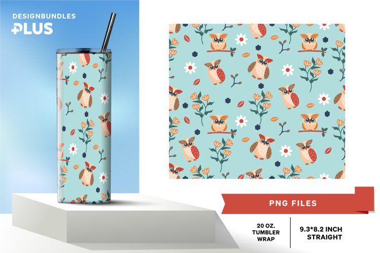 Horned Owl with Flowers Seamless 20 oz Tumbler Sublimation