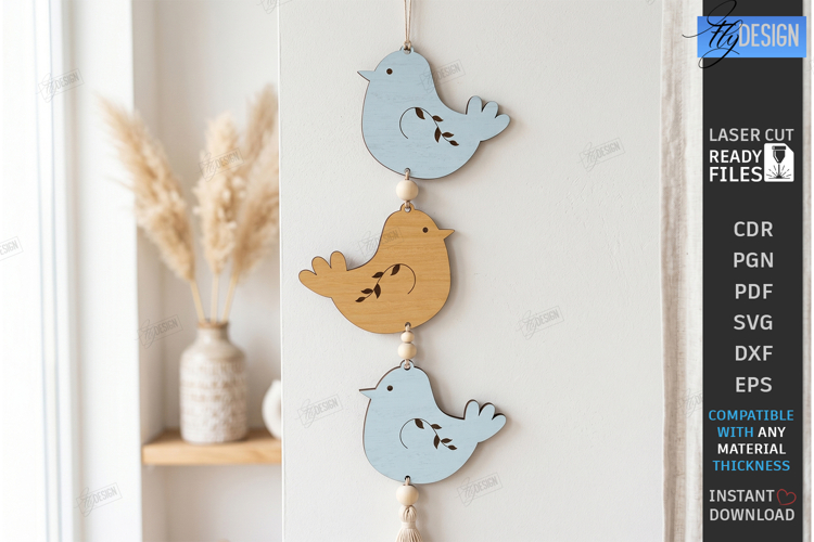 Birds Hanging Decor Ornament Laser Cut | 3D Floral Decor