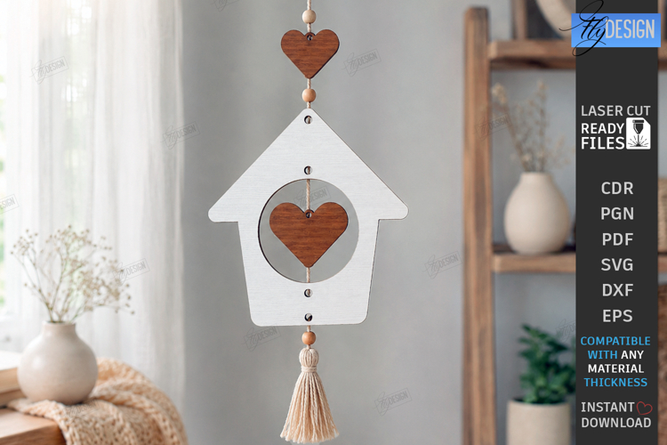 House Hanging Decor Ornament Laser Cut | 3D Floral Decor