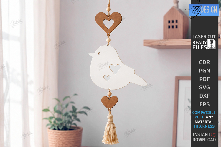 Bird Hanging Decor Ornament Laser Cut | 3D Floral Decor |CNC