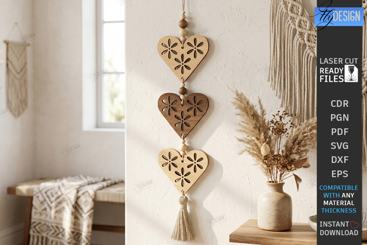 Hearts Hanging Decor Ornament Laser Cut | 3D Floral Decor