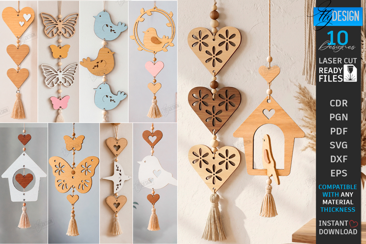 Bird Hanging Decor Ornaments Laser Cut Bundle | Floral Decor