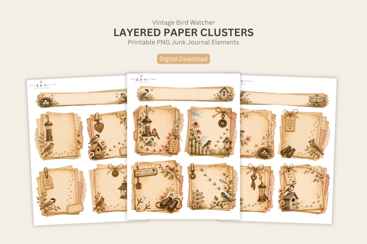 Bird Watcher Layered Paper Clusters scrapbook ephemera