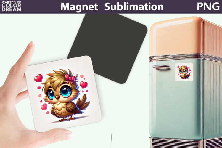 Cute Bird Heart Magnet | Valentine Sublimation