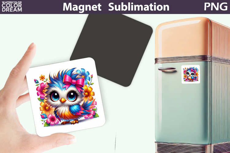 Cute Bird Floral Magnet | Owl Flowers Sublimation