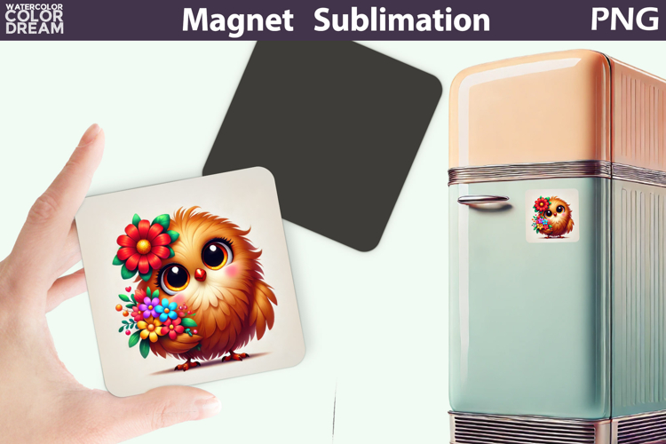 Cute Bird Floral Magnet | Owl Flowers Sublimation