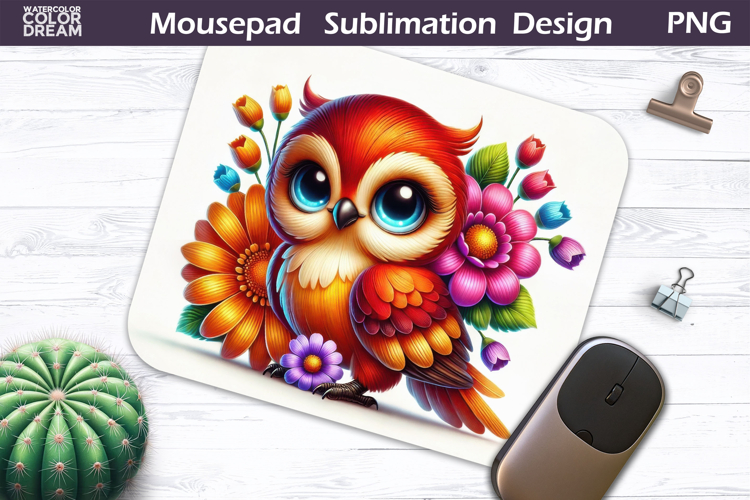 Cute Bird Floral Mousepad | Funny Owl Sublimation