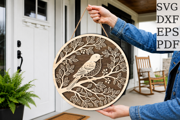 Bird on Branch Round Sign SVG