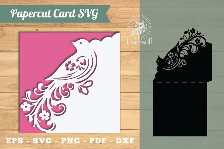 Bird Papercut Card Template SVG