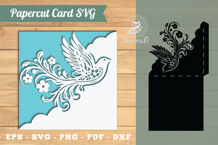 Bird Papercut Card Template SVG