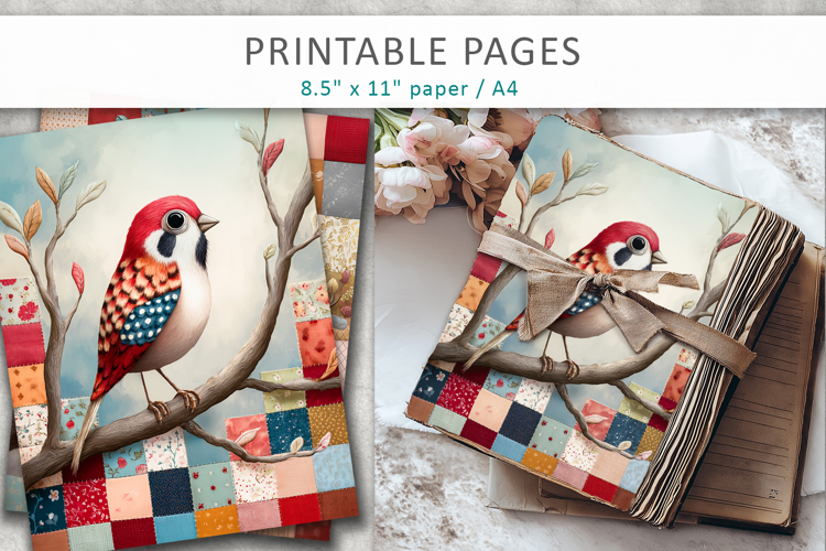 bird illustration, scrapbook pages