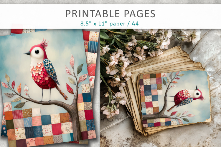 bird illustration, printable pages