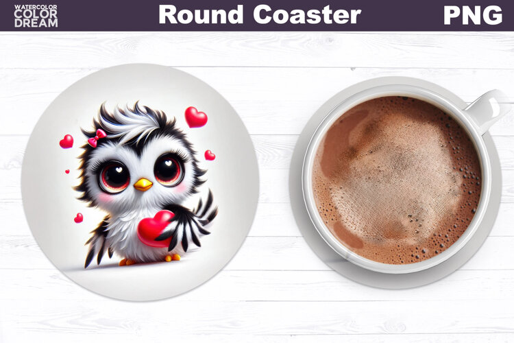 Cute Bird Love Coaster | Valentine Sublimation Design example image 1