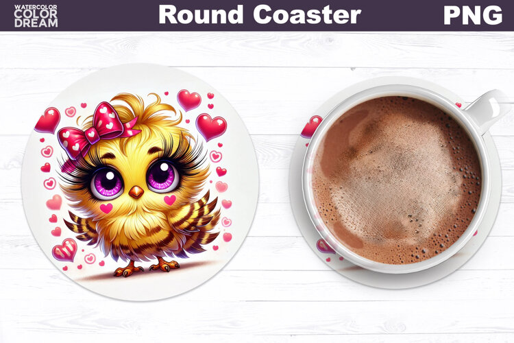 Cute Bird Love Coaster | Valentine Sublimation Design example image 1